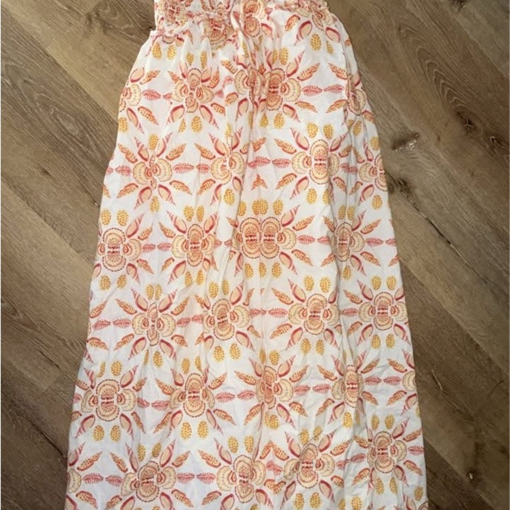 Hill House White and Orange Smocked A-Line Maxi Dress
